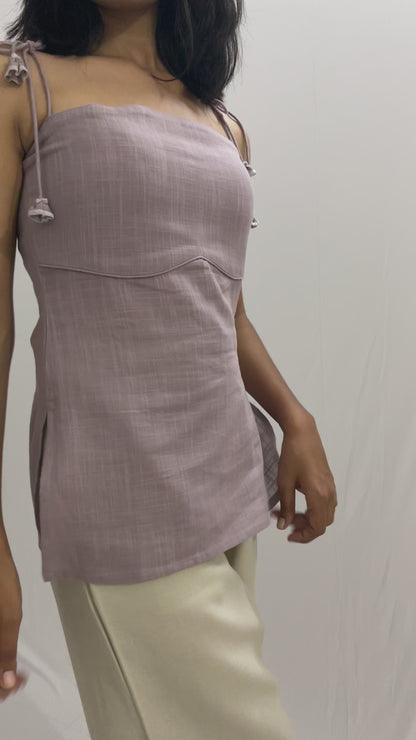 Elara - Mauve Cord Tie-Up Kurtis