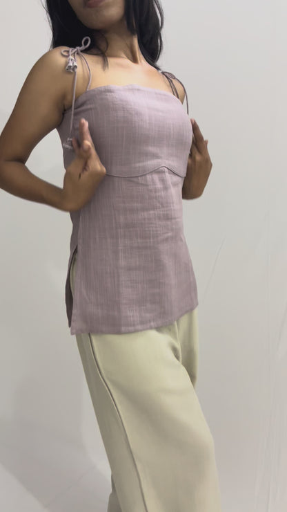 Elara - Mauve Cord Tie-Up Kurtis